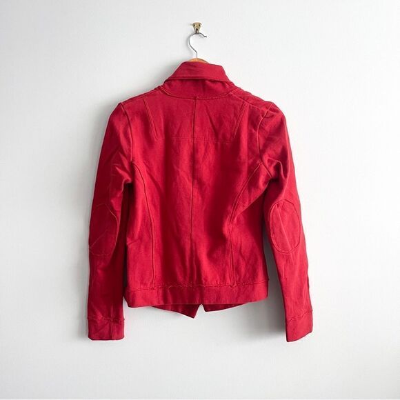 Sandwich Knit Blazer Buckle Red Raw Edges Elbow Patches Women's S Cardigan - Picture 2 of 8